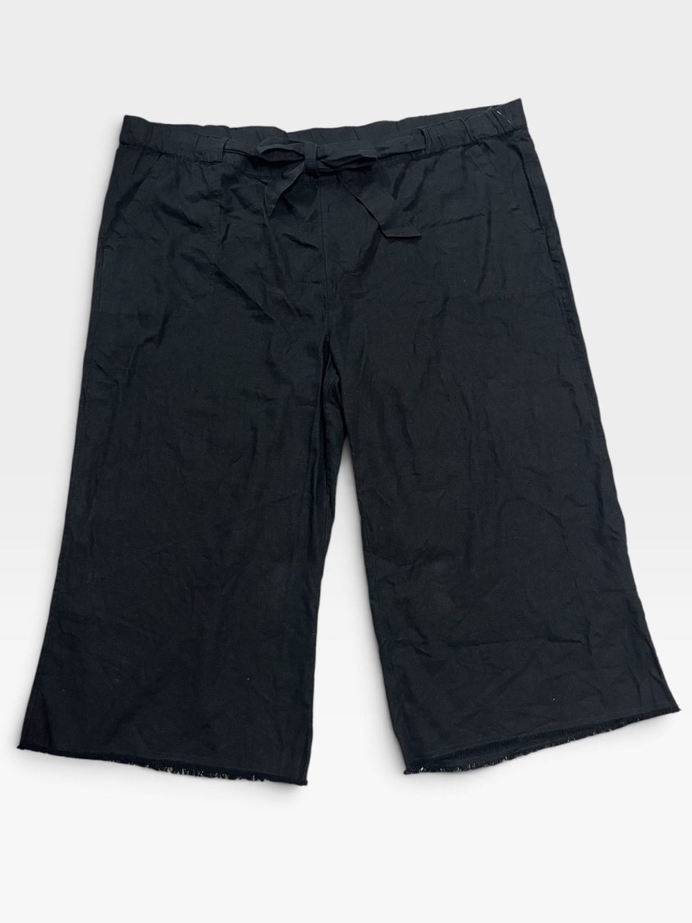 Brand New-Caslon Women’s Plus Size Black Wide-Leg Cropped Linen Blend Pants